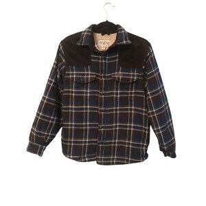 Field & Stream Mens Shirt Jacket Flannel Fleece Plaid Corduroy Patch Size S Blue